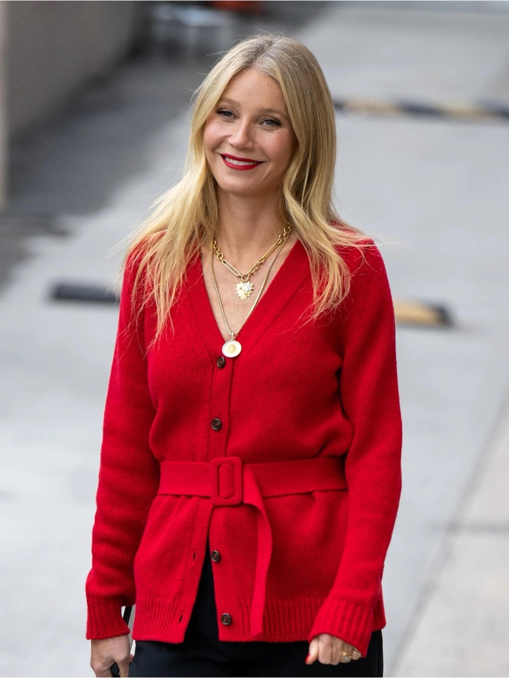 Red V-Neck Belted Cardigan Sweater - Women's